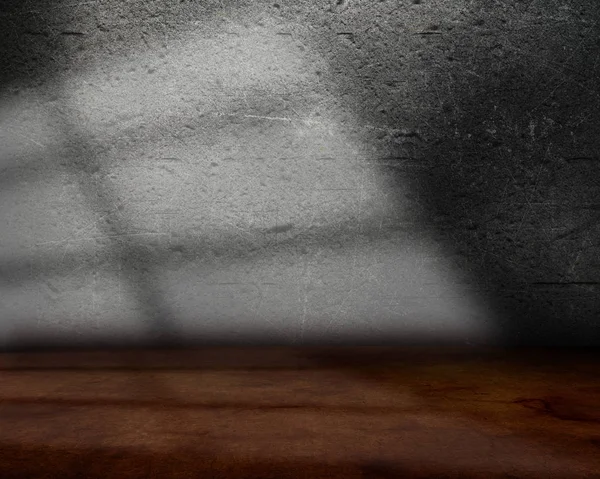 Intérieur de la pièce 3D avec mur grunge et le sol et les rayons de lumière — Photo