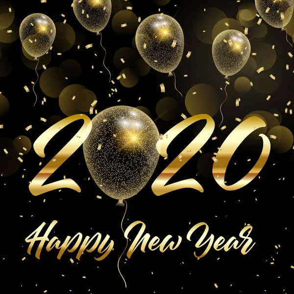 Gott nytt år bakgrund med guld glittriga ballonger — Stock vektor