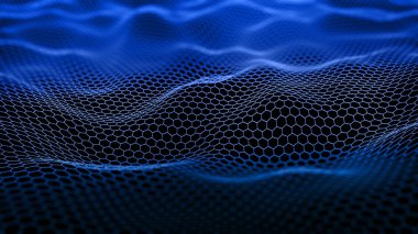 3D digital landscape with connecting hexagon pattern