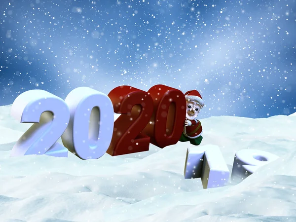 3d besneeuwd landschap met de kerstman brengt het nieuwe jaar in — Stockfoto