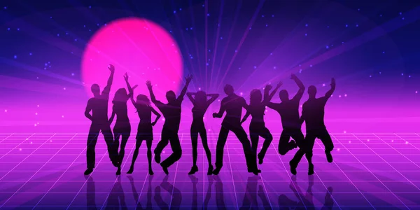 Retro Thema Banner Design Met Silhouetten Van Dansende Mensen — Stockvector