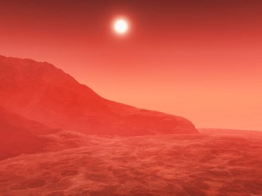 Bir gerçeküstü Mars temalı manzaranın 3D canlandırması