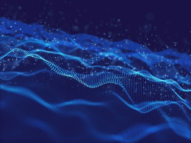 Dijital parçacıklarla bir hareket akış arkaplanının 3B görüntüsü