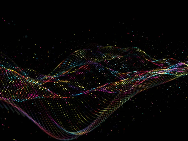Rendering Eines Techno Hintergrunds Mit Regenbogenfarbenen Partikeln — Stockfoto