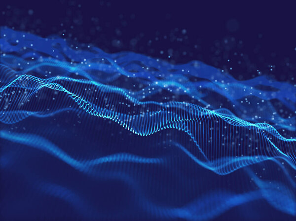 3D рендеринг фона потока движения с цифровыми частицами
