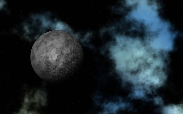 3D渲染带有虚构月亮和星云的抽象空间背景 — 图库照片