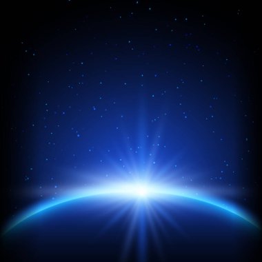 Yıldızlı gökyüzüne karşı gezegenli soyut uzay arkaplanı