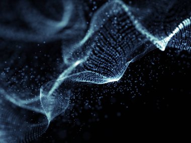 Akan parçacıklarla modern bir dijital dalga arkaplanının 3 boyutlu canlandırması