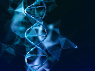 Pleksus dizaynında DNA iplikçikleri olan 3 boyutlu bir tıbbi arkaplan oluşturma