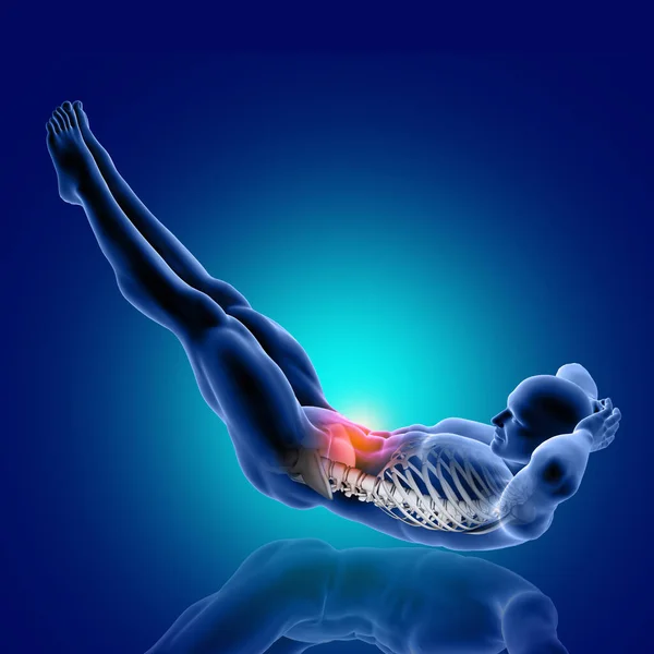 Darstellung Einer Männlichen Medizinischen Figur Beinlift Pose Mit Hervorgehobener Bauchmuskulatur — Stockfoto
