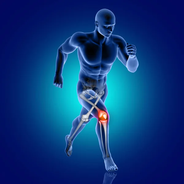 Render Male Medical Figure Running Knee Bone Highlighted — Stock Photo, Image