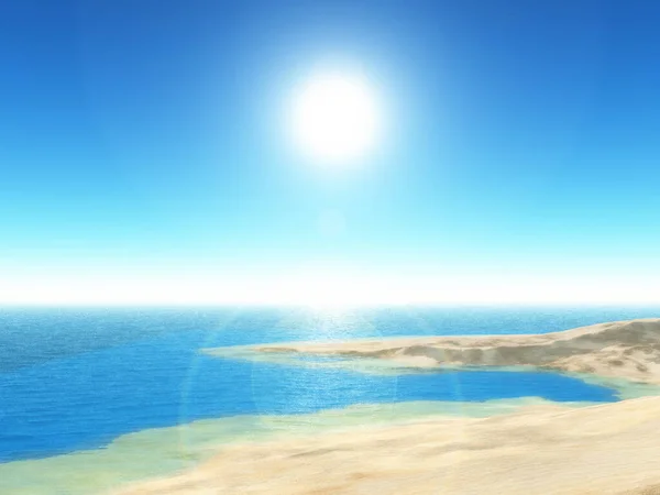热带海滩场景3D渲染 蓝天分明 — 图库照片