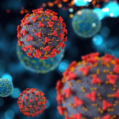 Covid 19 virüs hücreli bir tıbbi geçmişin 3 boyutlu canlandırması