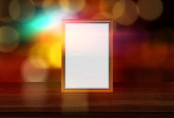 Render Blank Picture Frame Defocussed Bokeh Lights Background — Stock Photo, Image