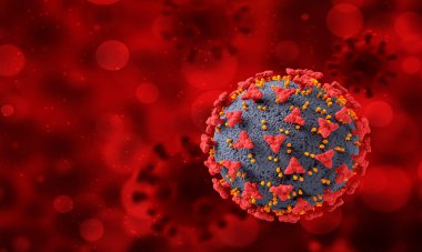Soyut virüs hücreleri içeren 3 boyutlu tıbbi pankart tasarımı - Covid 19 salgını