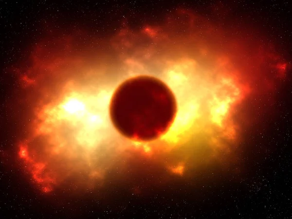 Renderização Uma Cena Espacial Com Planeta Ardente Com Efeito Explosão — Fotografia de Stock