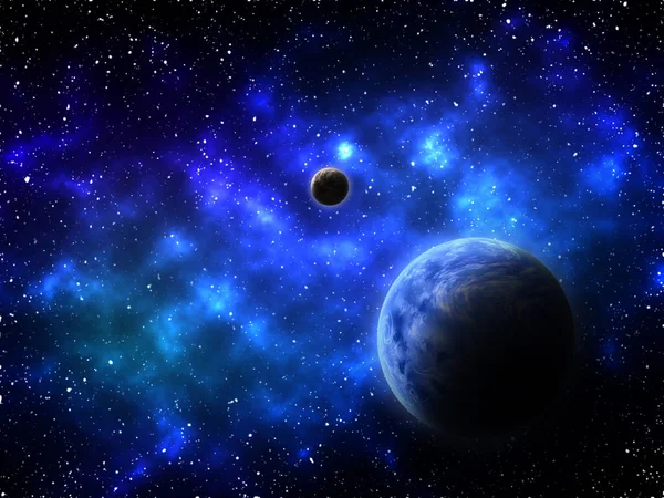 Återgivning Rymdbakgrund Med Abstrakta Planeter Och Nebulosa — Stockfoto