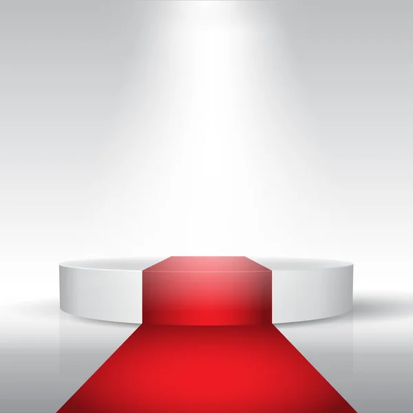 Megjeleníteni Pódium Háttér Piros Szőnyeg Alatt Reflektorfényben — Stock Vector
