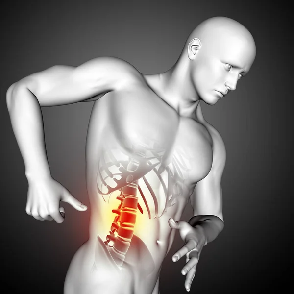 脊椎側のビューの近くに男性の医療フィギュアの3Dレンダリング — ストック写真