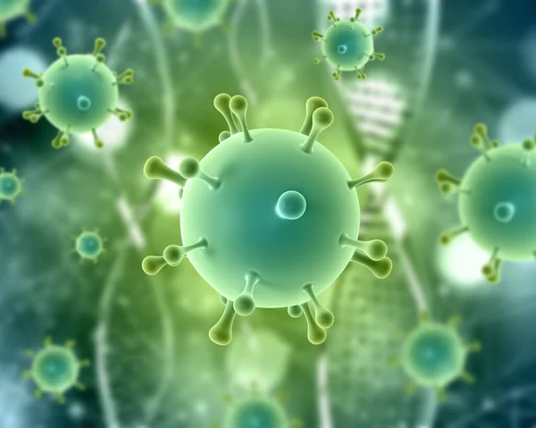 抽象ウイルス細胞を用いた医学的背景の3Dレンダリング Covid 19パンデミック — ストック写真