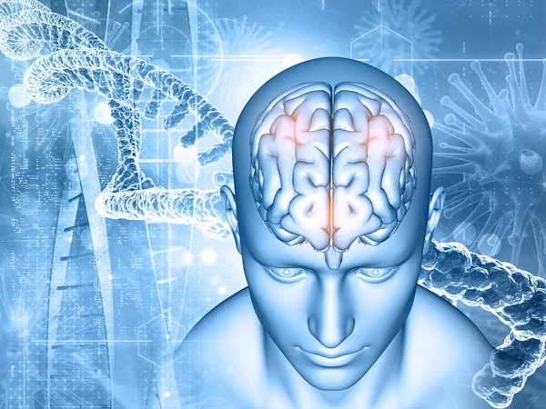 Візуалізація Медичного Фону Чоловіком Мозком Нитками Днк Вірусними Клітинами — стокове фото