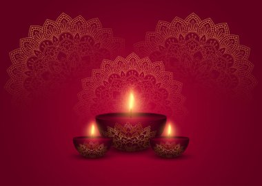 Dekoratif Diwali arkaplanı altın ve kırmızı