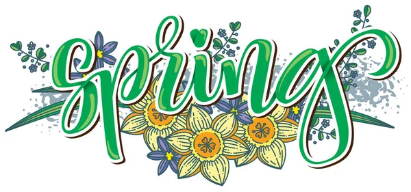 Handdrawn Simple Vector Spring Flowers With Handwritten Brush Calligraphy Spring Stock Images Page Everypixel everypixel