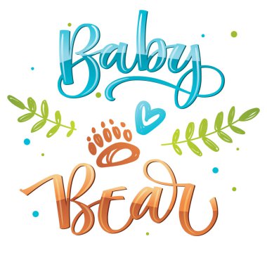 Baby Boy Bear - Bear Family vector colorful calligraphy with simple hand drawn bear foot and leafes decor vector Baby Boy Bear - Bear Family vector colorful calligraphy with simple hand drawn bear foot and leafes decor vector