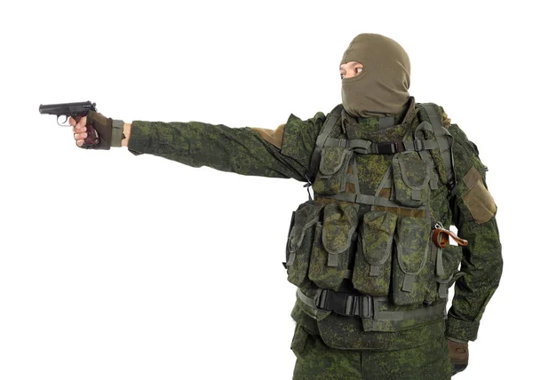 Soldado Máscara Com Pistolas Sobre Fundo Branco — Fotografia de Stock