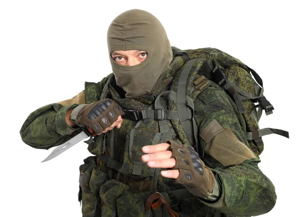 Soldat Maske Mit Pistolen Auf Weißem Hintergrund — Stockfoto