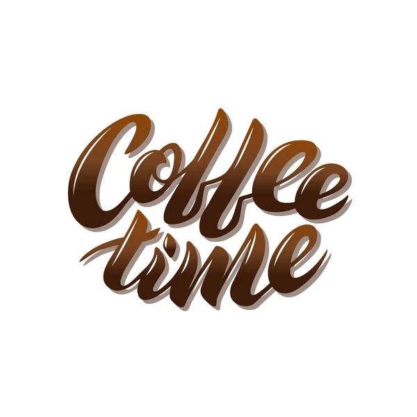 Tempo de café marrom vetor lettering em um fundo branco — Vetor de Stock