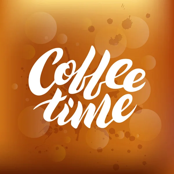 Kaffe tid vit vektor bokstäver på en brun tonad bakgrund — Stock vektor