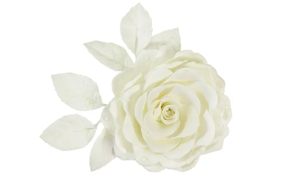 Rose Artificielle Couleur Crème Faite Main Isolée Sur Fond Blanc — Photo