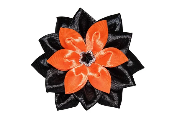 Fleur Artificielle Noire Orange Faite Main Partir Ruban Satin — Photo