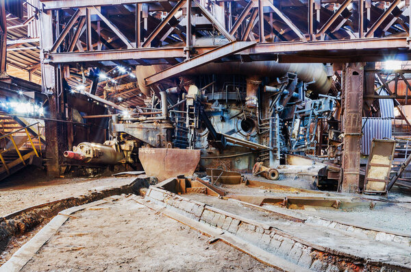 NIZHNY TAGIL, RUSSIA - AUGUST 21, 2016: Foundry yard of the blast furnace shop in an abandoned factory.  Museum of mining production equipment. Russia, Ural, Nizhny Tagil