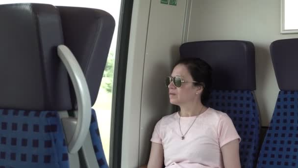 Handheld Shot Middle Age Woman Traveler Sitting Alone Seat Passenger — Stock Video