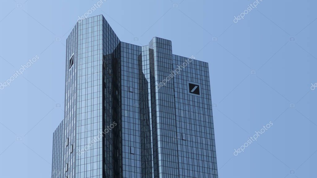 FRANKFURT, GERMANY - MAY 10, 2017: Deutsche Bank Towers with the global financial services company logo on the top.
