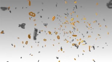 Birçok dijital kriptopara bitcoin sembolleri animasyon birçok Avrupa Birliği euro sembolleri ile yüzen.
