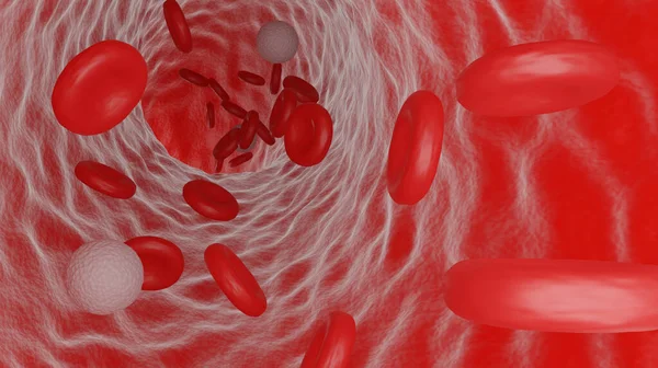 静脈を流れる赤と白の血液細胞の3Dレンダリング ロイヤリティフリーのストック写真