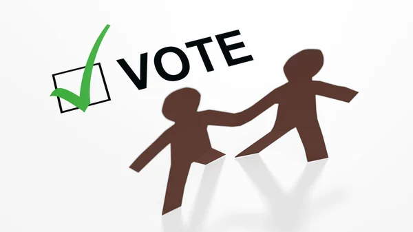 Two Paper People Color Vote Checkbox Green Checkmark Illustration — Stock Photo, Image