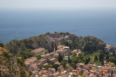 Taormina Sicilya İtalya içine aşağı havadan görünümü