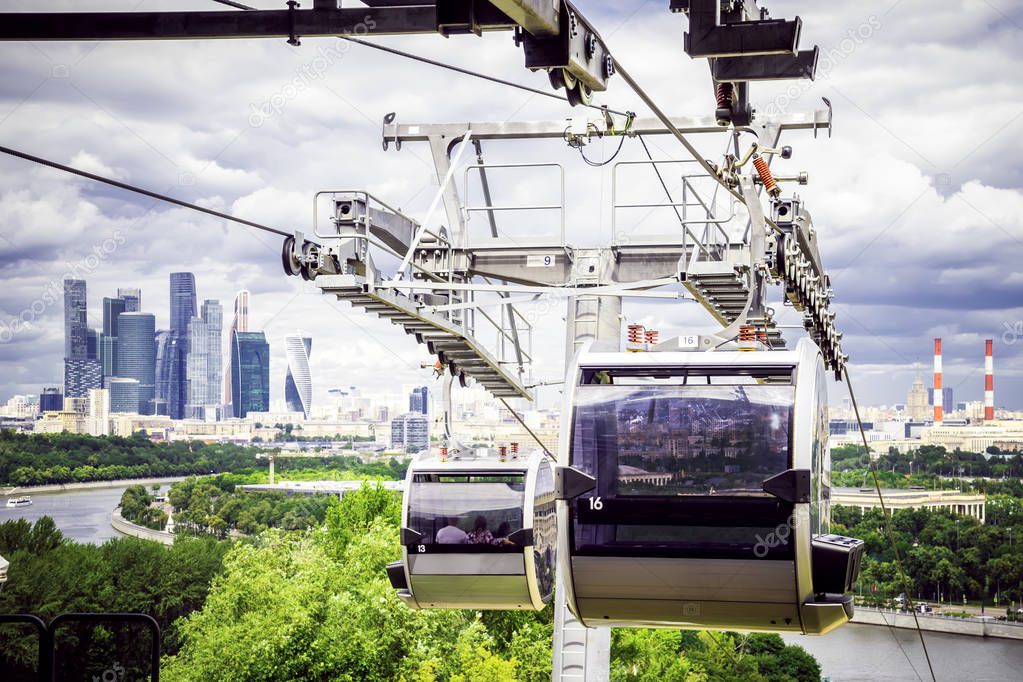View of Moscow city - Moscow International Business Centerand cable car in Moscow, Russia. 