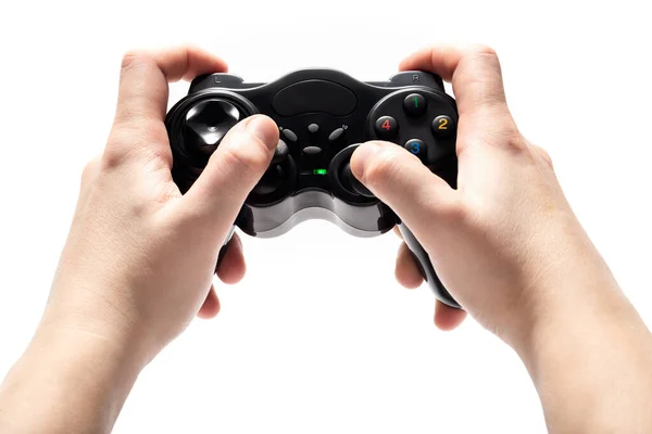 Gamepad in hands isolated on white — Stock Photo, Image