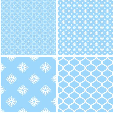 Farklı mavi ve beyaz Dikişsiz desen seti