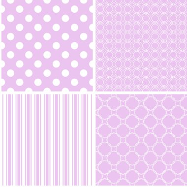 4 retro farklı vektör Dikişsiz desen. Eski püskü pastel leylak ve beyaz