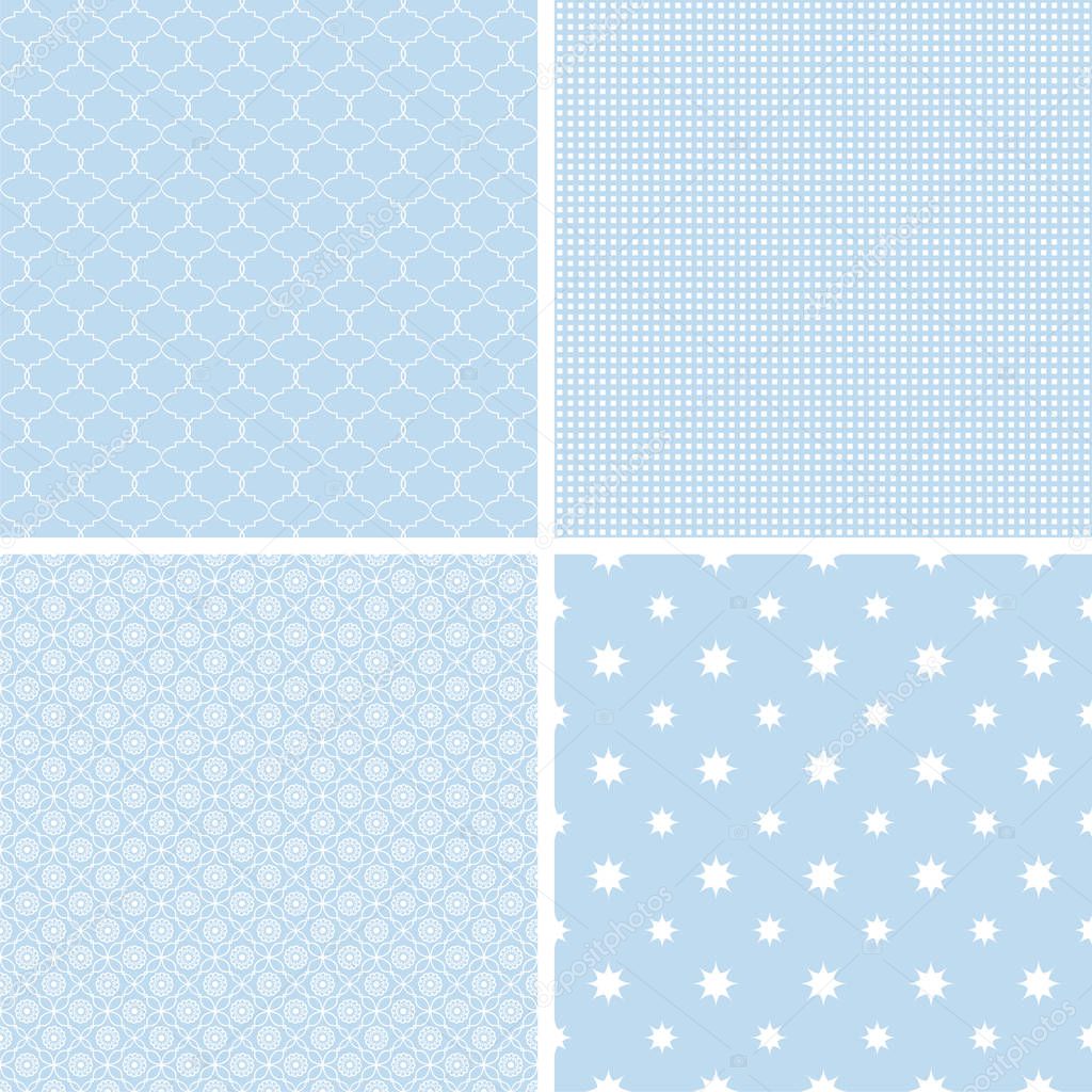 Different blue and white seamless patterns, Texture can be used for wallpaper, pattern fills, web page, background