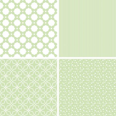 4 retro farklı vektör Dikişsiz desen. Yeşil ve beyaz eski püskü pastel