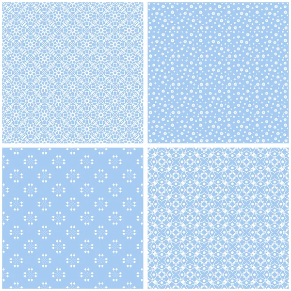 4 retro farklı vektör Dikişsiz desen. Mavi ve beyaz eski püskü pastel