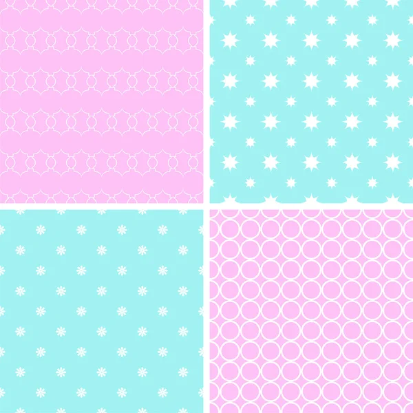 4 retro farklı Dikişsiz desen. Mavi ve beyaz eski püskü pastel