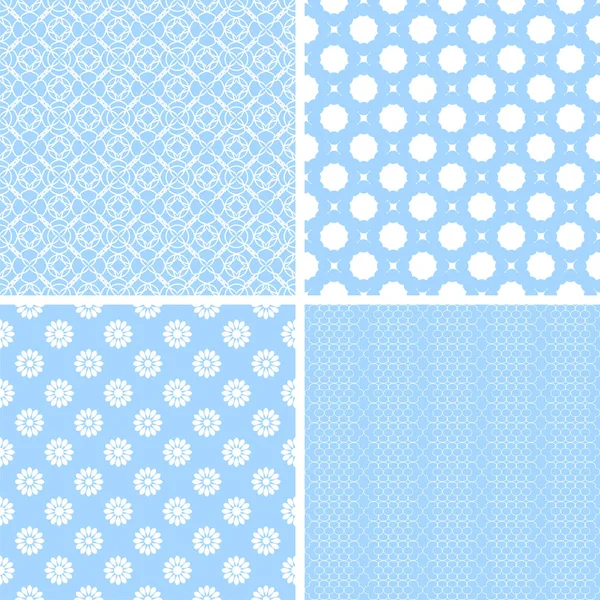 4 retro farklı Dikişsiz desen. Mavi ve beyaz eski püskü pastel